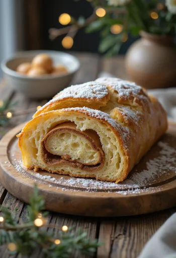 Fahéjas-marcipános Stollen szeletek tálalva