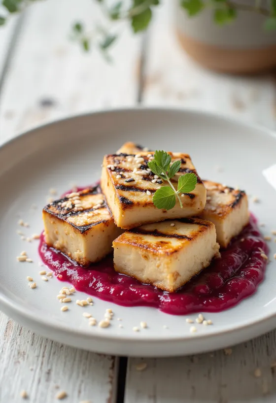Grillezett tofu céklás szósszal