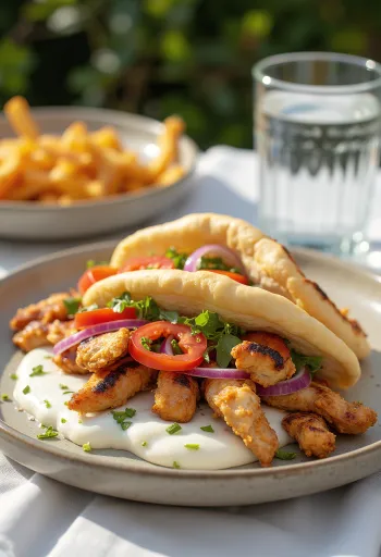 Gyros csirkével tálalva pitában