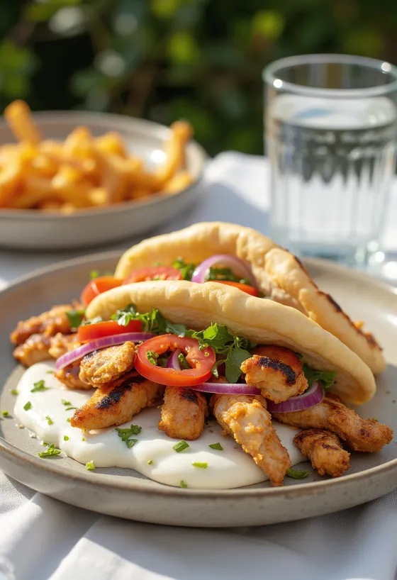 Gyros csirkével tálalva pitában