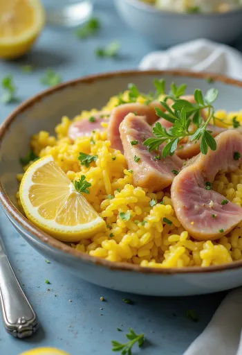Klasszikus Kedgeree tonhallal, tojás és rizs kombinációja