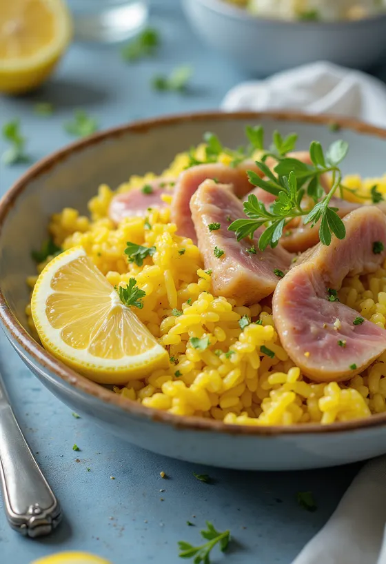 Klasszikus Kedgeree tonhallal, tojás és rizs kombinációja