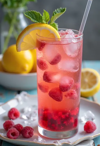 Málnás limonádé friss málnával és citromkarikákkal