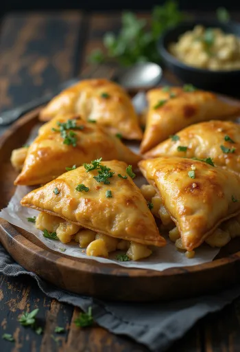 Mustáros csirkés samosa tálalva