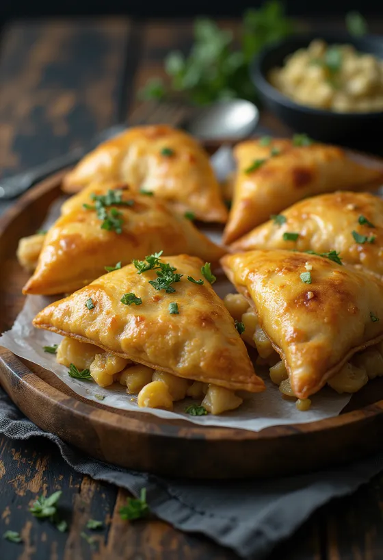 Mustáros csirkés samosa tálalva