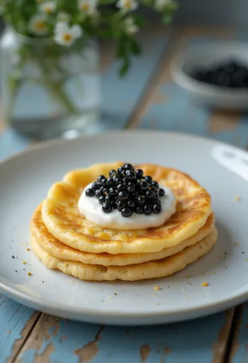 Orosz kaviáros blini tálalva