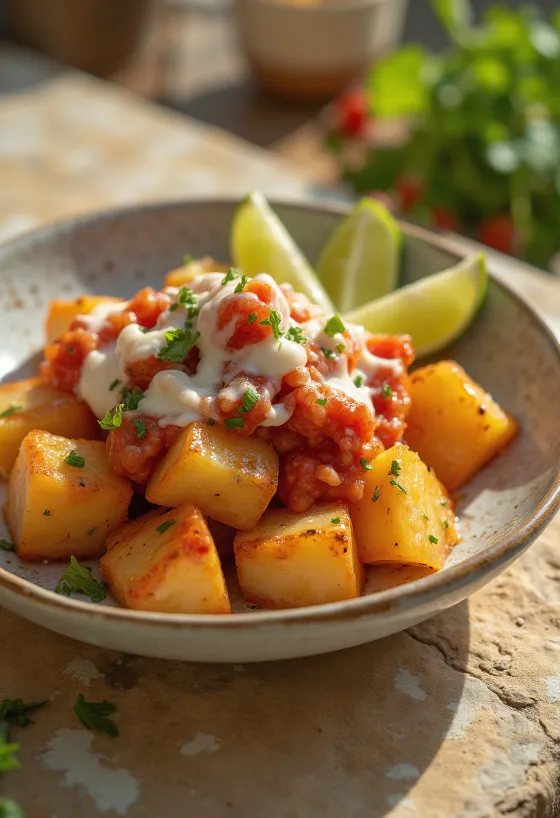 Papas chorreadas vegán változatban, krémes kókusztejes szósszal és friss korianderrel