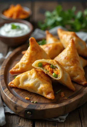 Sárgarépás-borsós samosa tálalva
