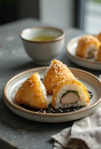 Sült csirke darabos onigiri, szezámmaggal és tengerifűvel
