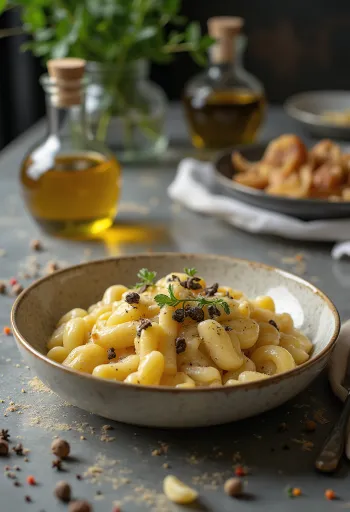Szarvasgombás és pecorino sajtos gnocchi tálalva
