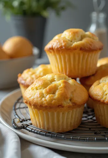 Puha túrós muffin aranybarnára sütve, vaníliával és porcukorral meghintve