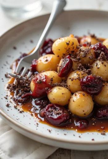 Vörösboros és aszalt szilvás gnocchi tálalva