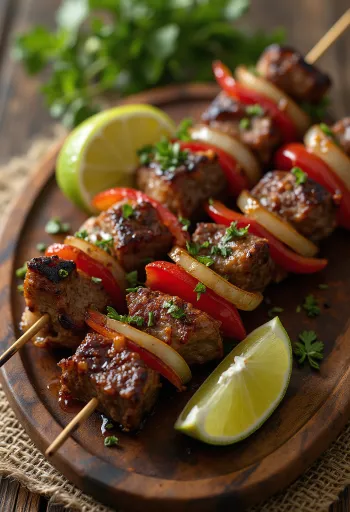 Grillezett anticucho chileno nyárs, marhahússal és paprikával