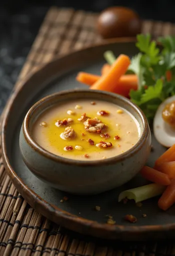 Bagna cauda dióolajjal, zöldségekkel tálalva