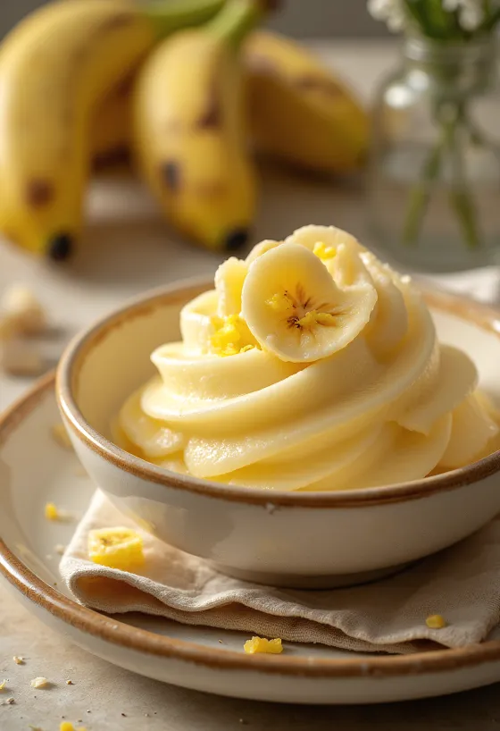 Banános kulfi díszítve mandulaforgáccsal, pistáciadióval és rózsavízzel