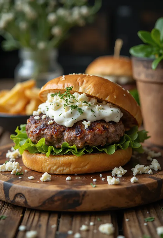 Bárányhúsos hamburger grillezett bárányhússal és feta sajttal