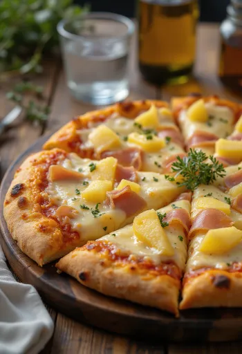 Dupla ananászos Hawaii pizza tálalva