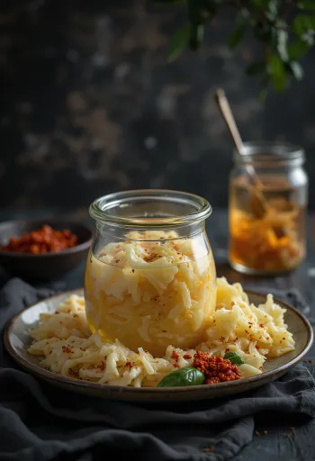 Édes-savanyú sauerkraut tálalva