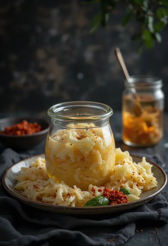 Édes-savanyú sauerkraut tálalva