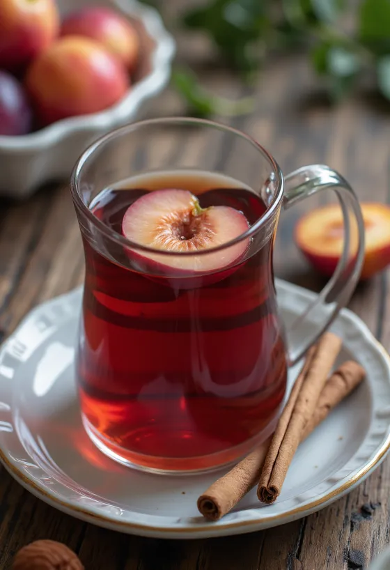Fahéjas-szilvás tea gőzölgő bögrében