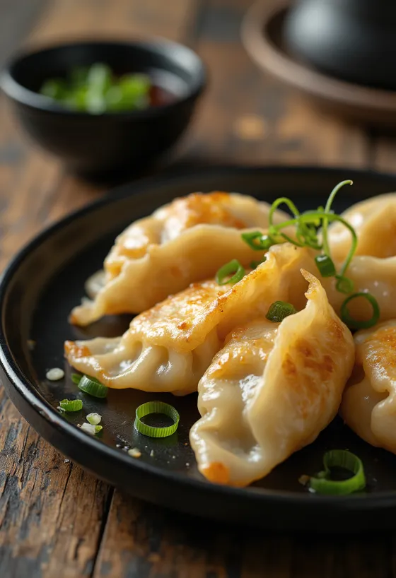 Gyoza miso pasztával, frissen tálalva