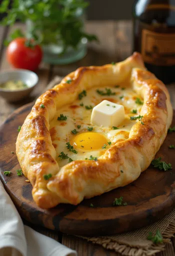 Khachapuri sajttal, friss, ropogós tésztában, gazdag sajtos töltelékkel