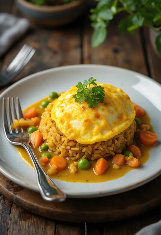 Omurice curry, szaftos curry rizs és puha omlett