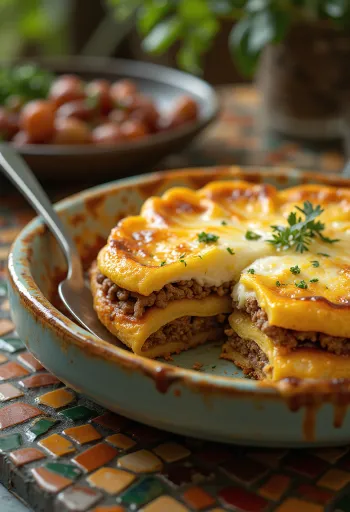 Pastelón édes banánnal tálalva