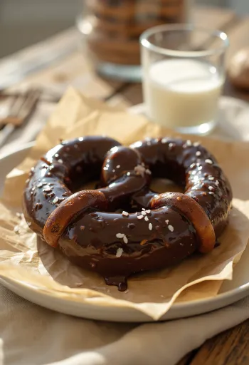 Friss, házi készítésű csokoládés pretzel, ropogós és aranybarna
