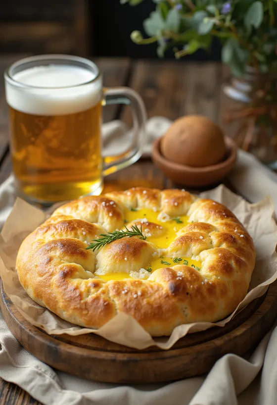 Sörrel készült focaccia tálalva