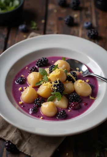 Szederkrémes gnocchi tálalva