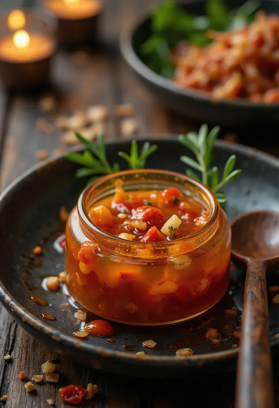 Édes chili szósz tálalva