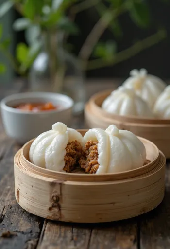 Bánh Bao marhahússal, puha tésztával, tálalva