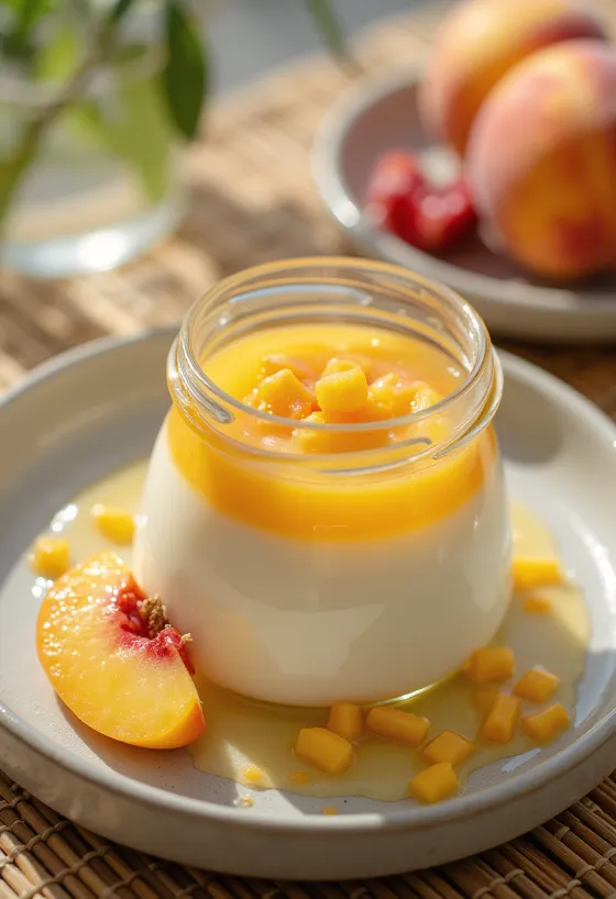 Barackpürés panna cotta tálalva
