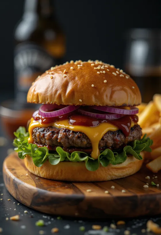 BBQ hamburger tálalva