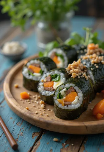 Beef Gimbap, koreai marhahúsos tekercsek szezámmaggal megszórva
