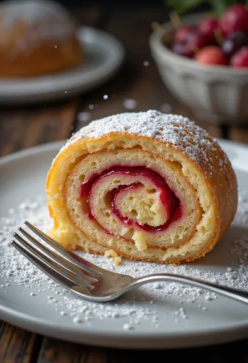 Bolo de rolo erdei gyümölcsökkel tálalva