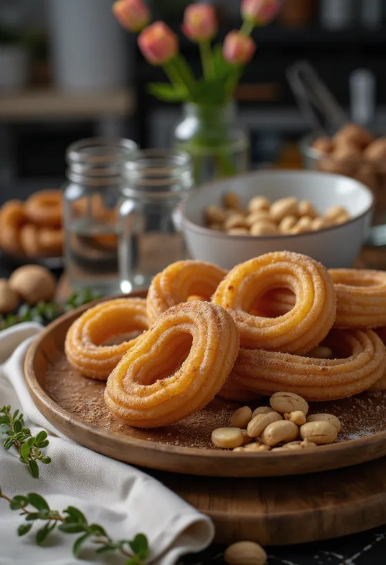 Churros pörkölt mogyoróval, ropogós churros mogyoróval megszórva