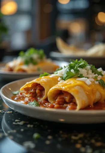 Enchilada sajttal sütve, aranybarna sajttal a tetején