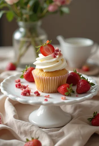 Frissen sült epres-bazsalikomos cupcake