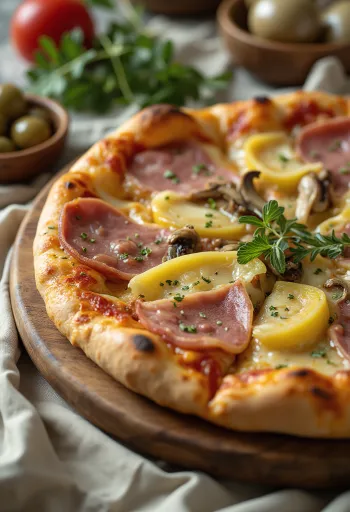 Extra articsókás Capricciosa pizza tálalva