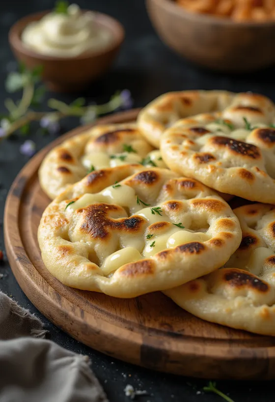 Fehér csokoládés naan kenyér tálalva