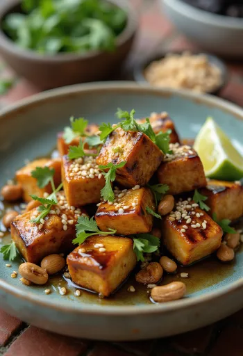 Grillezett tofu pirított mogyoróval