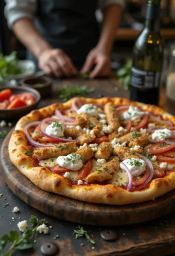 Gyros pizza sült csirkével, feta sajttal és tzatziki szósszal