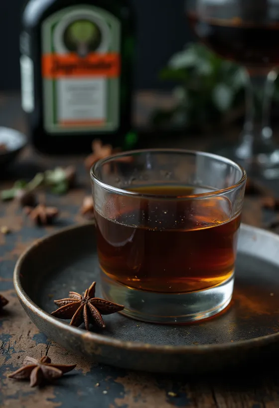 Házi Jägermeister üvegben tálalva