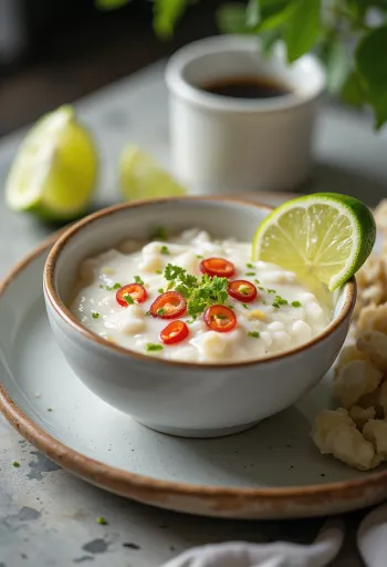 Kókusztejes gyömbéres lime chili szósz tálalva