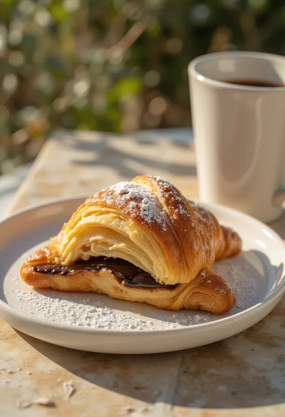 Konyakos croissant tálalva