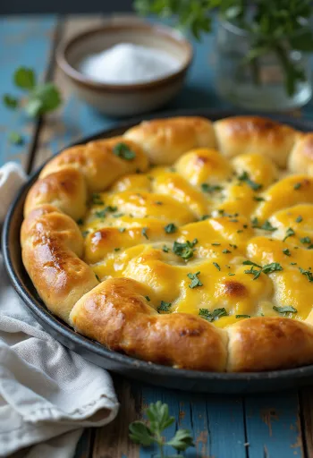 Mustáros-füstölt sajtos focaccia tálalva