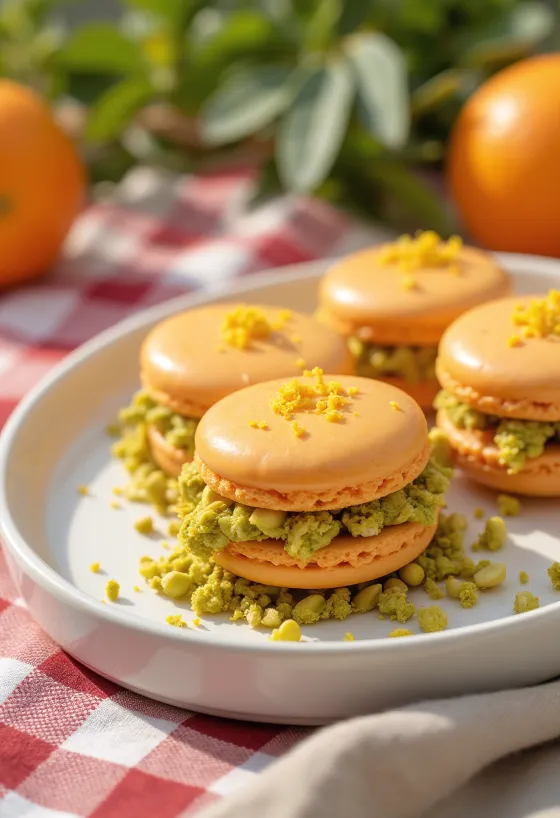 Narancsos-pisztáciás macaronok tálalva