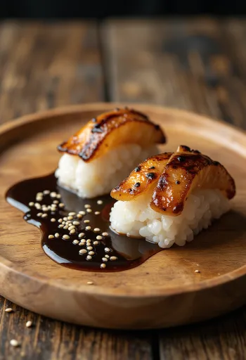 Nigiri angolnával, finom rizs és friss angolna szeletelve